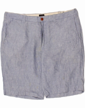 J. CREW Mens Stanton Chino Shorts W35 Large Blue Linen Sweat Wicking Lining Rubberized Grip Waistband