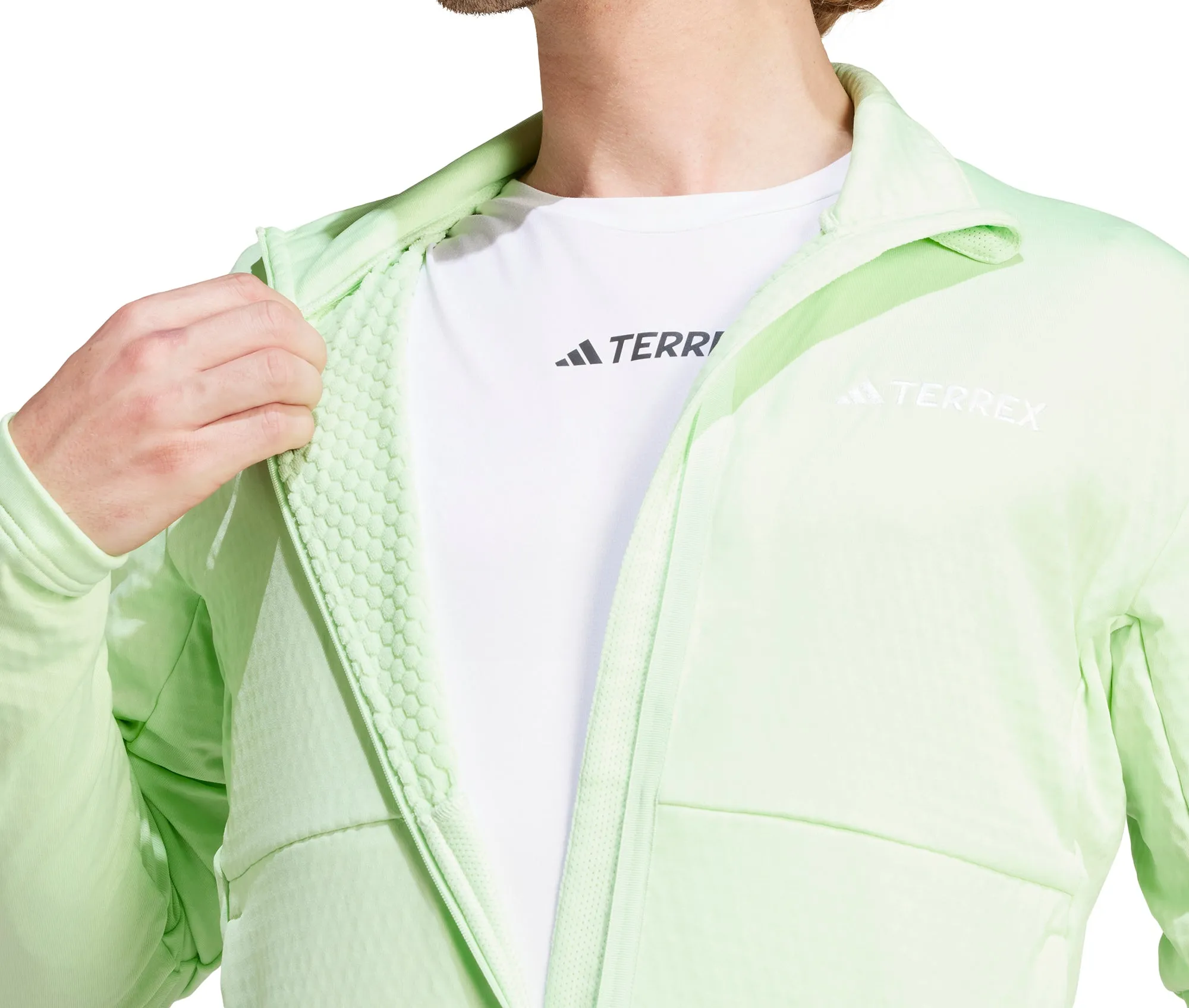Quilted Panels Heat Retention Technology adidas Terrex Multi Light Fleece Mens Running Jacket - Green