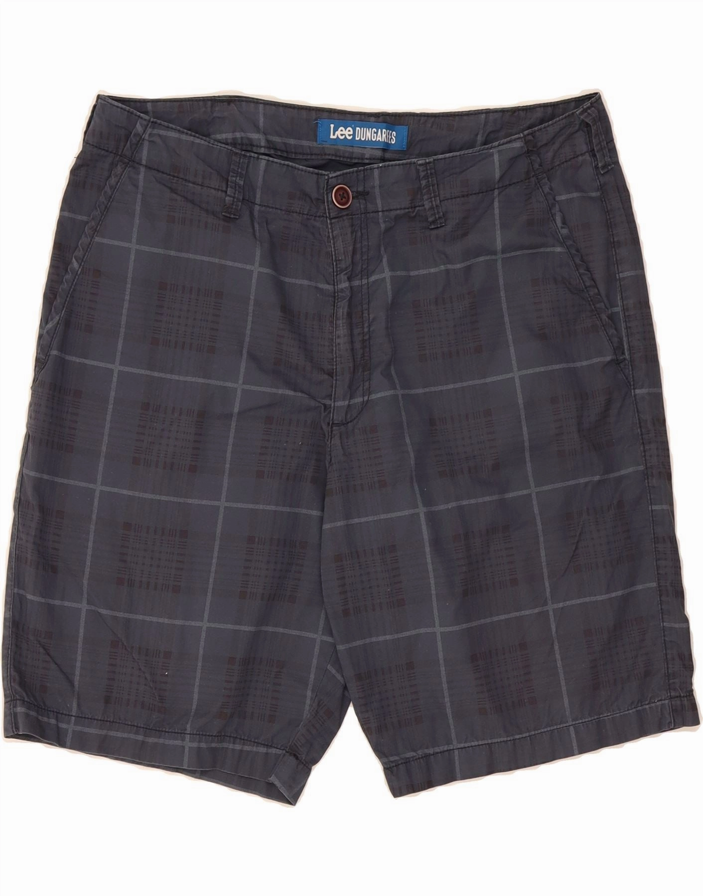 Striped Design LEE Mens Dungarees Chino Shorts W36 Large Navy Blue Check Cotton