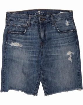 Modern Cut 7 FOR ALL MANKIND Mens Distressed Denim Shorts W32 Medium Blue Cotton