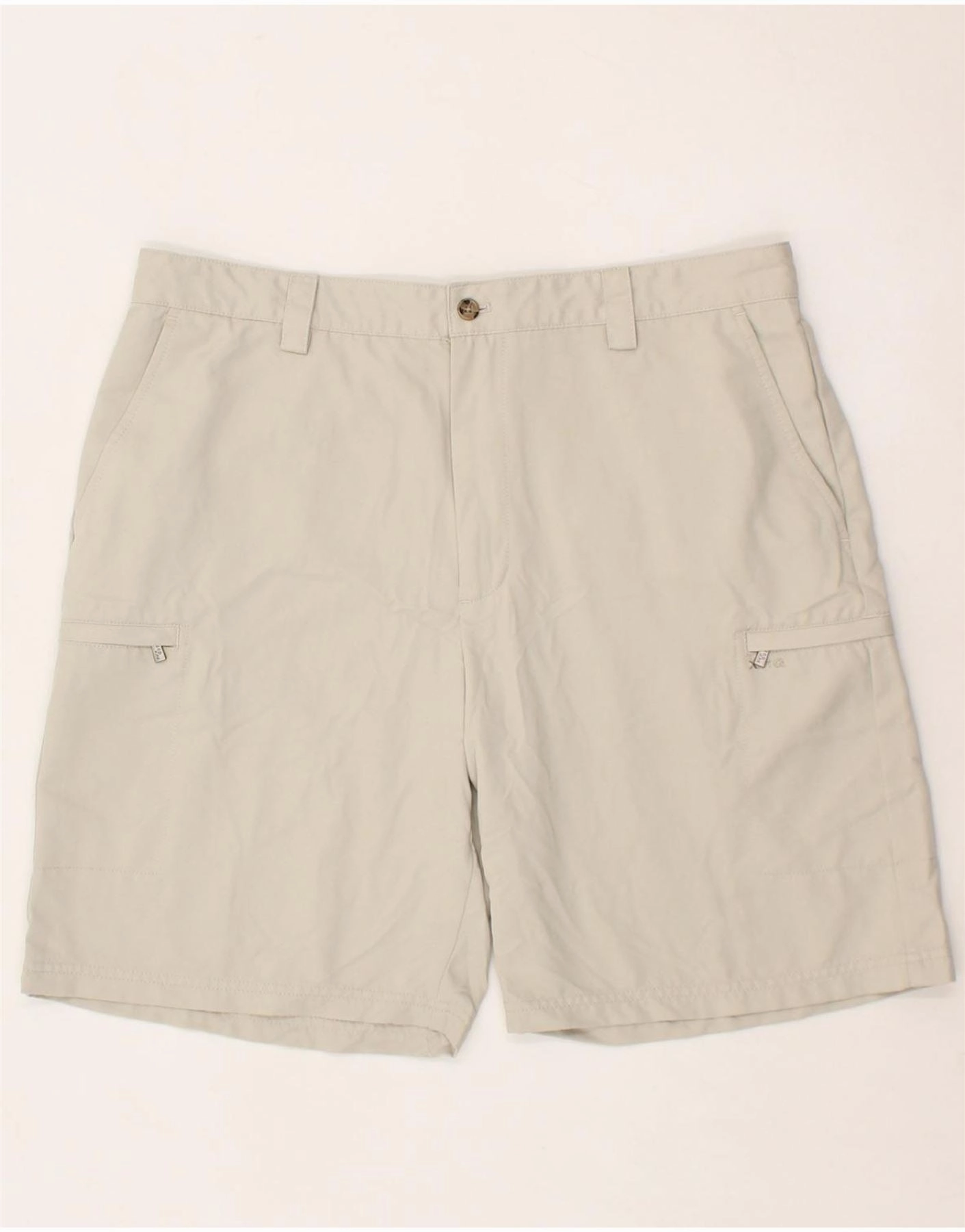 Functional Waist Sport Ready IZOD Mens Cargo Shorts W36 Large Off White Polyester