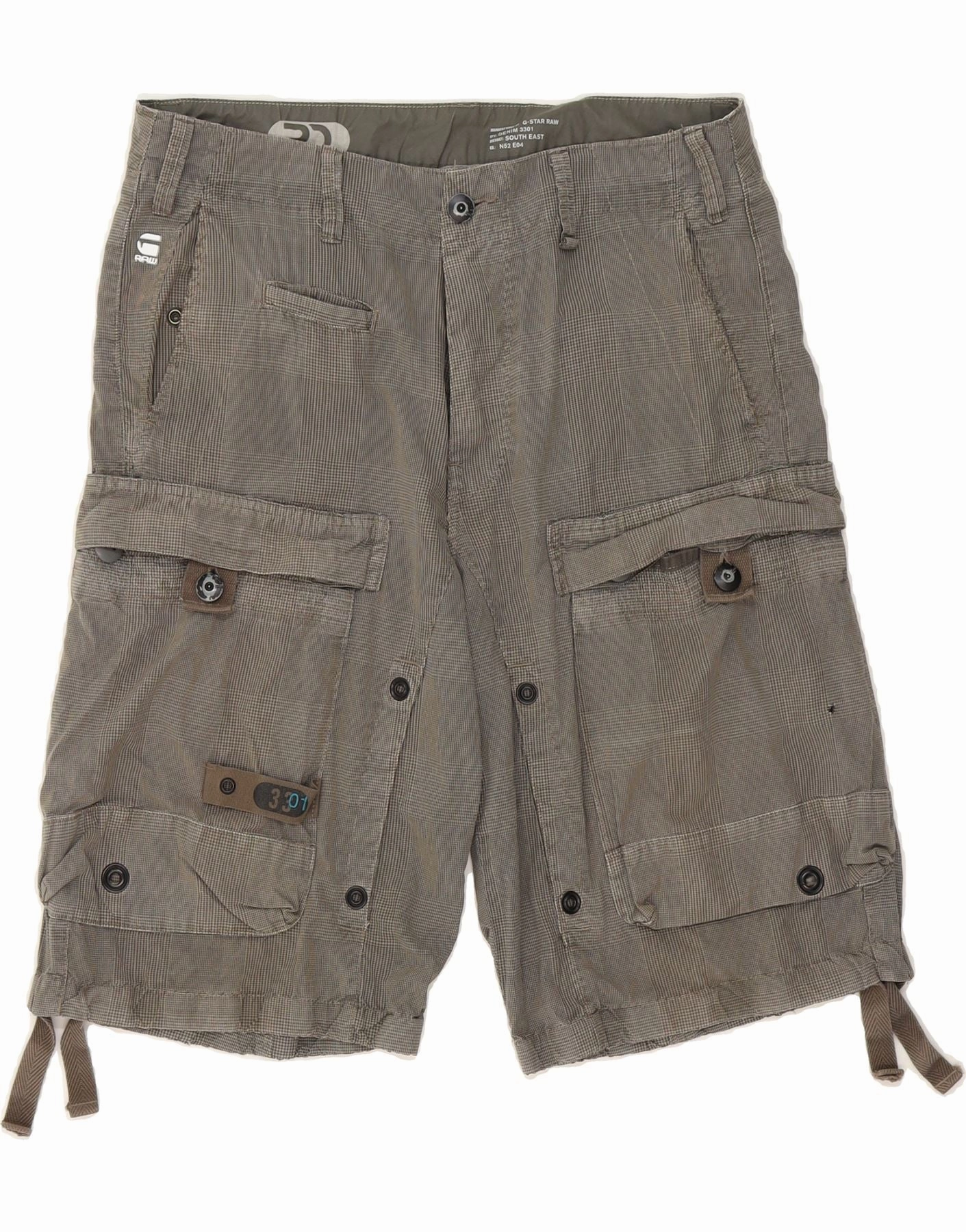 Sporty Chic Contoured Cuff Design G-STAR Mens 3301 Graphic Cargo Shorts W31 Medium  Grey Check Cotton
