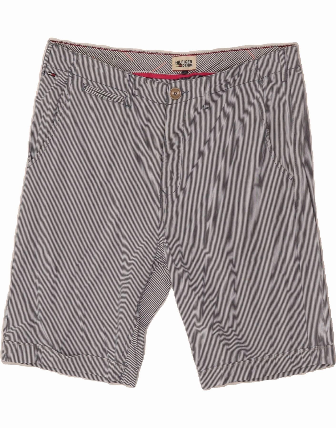 TOMMY HILFIGER Mens Chino Shorts W34 Large Blue Pinstripe Soft touch finish Eco friendly materials