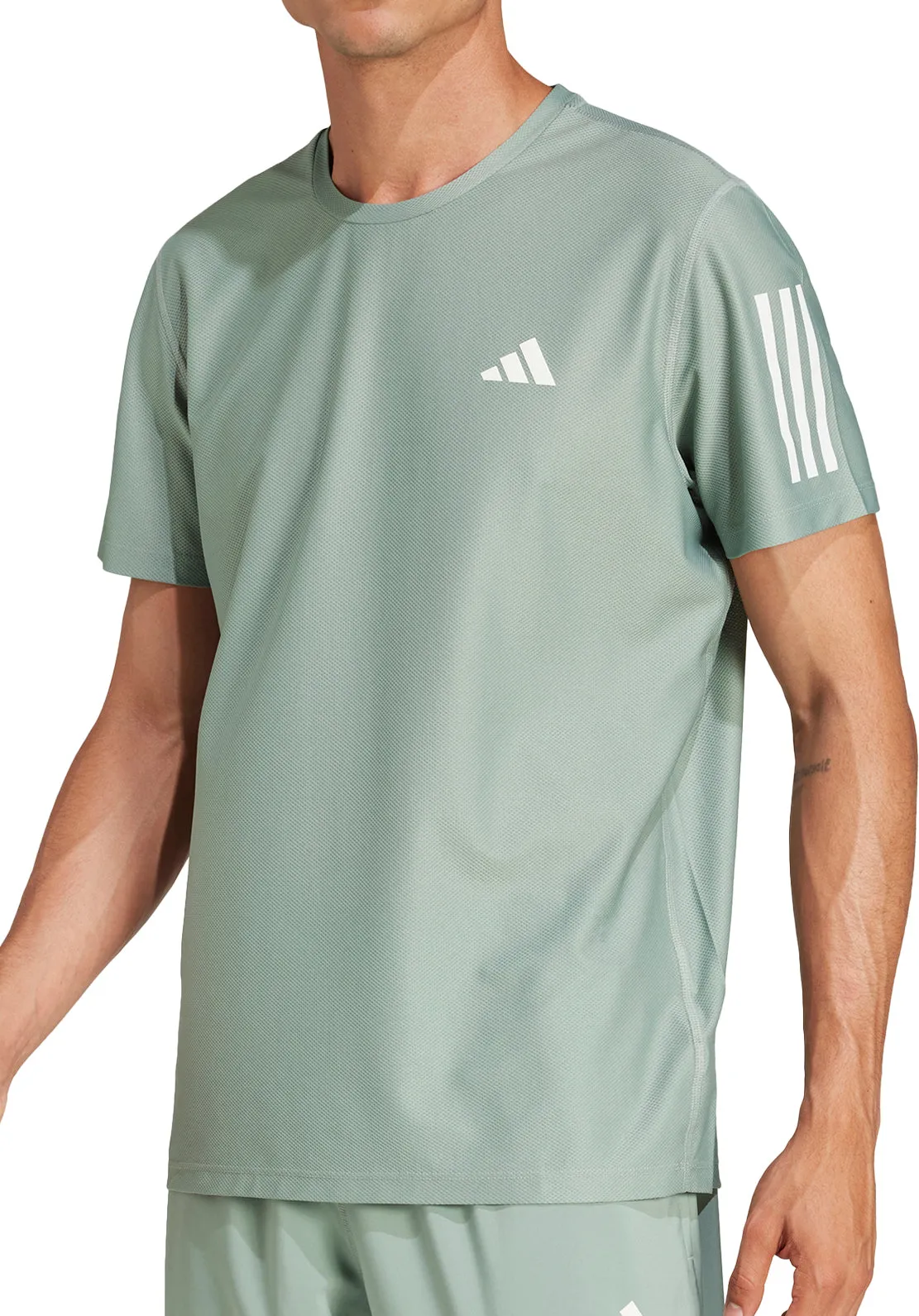 Low Profile Collar adidas Own The Run Short Sleeve Mens Running Top - Green