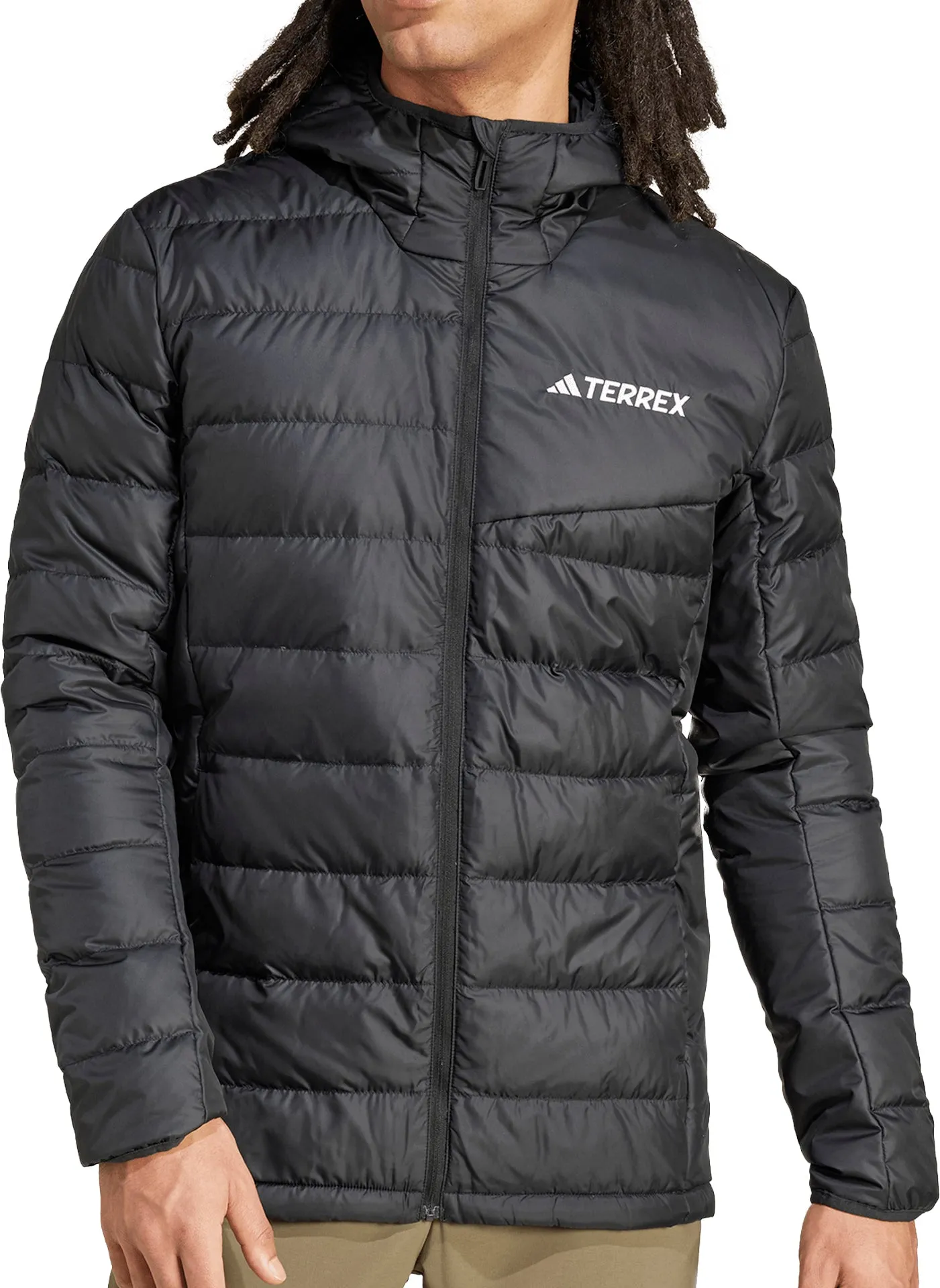 adidas Terrex Multi Light Hooded Mens Down Jacket - Black Cold Day Full Length Front Zipper