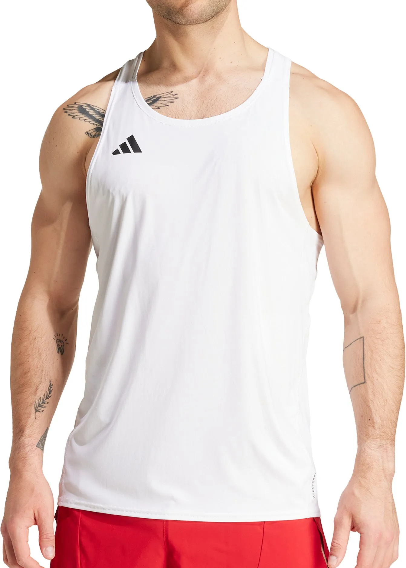 Drop Hem Laser Cut Edges adidas Adizero Essentials Mens Running Vest - White