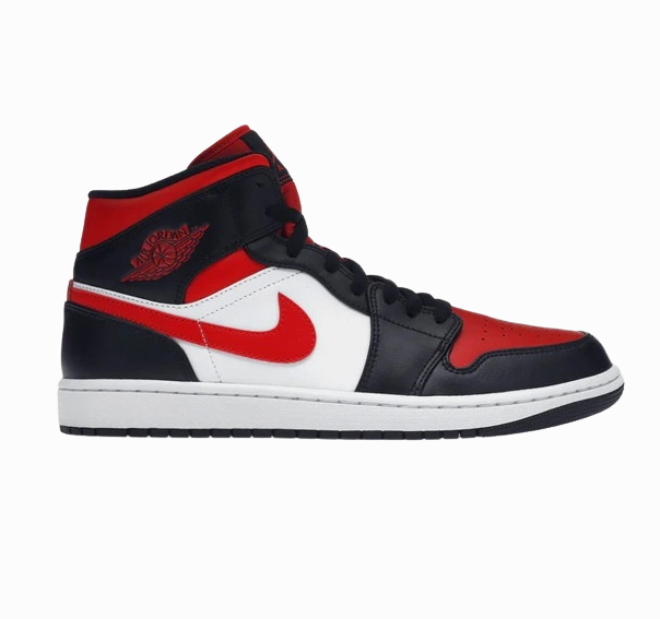 Seamless Fit Nike Kid's Jordan 1 Mid Shoes - Black / Fire Red / White