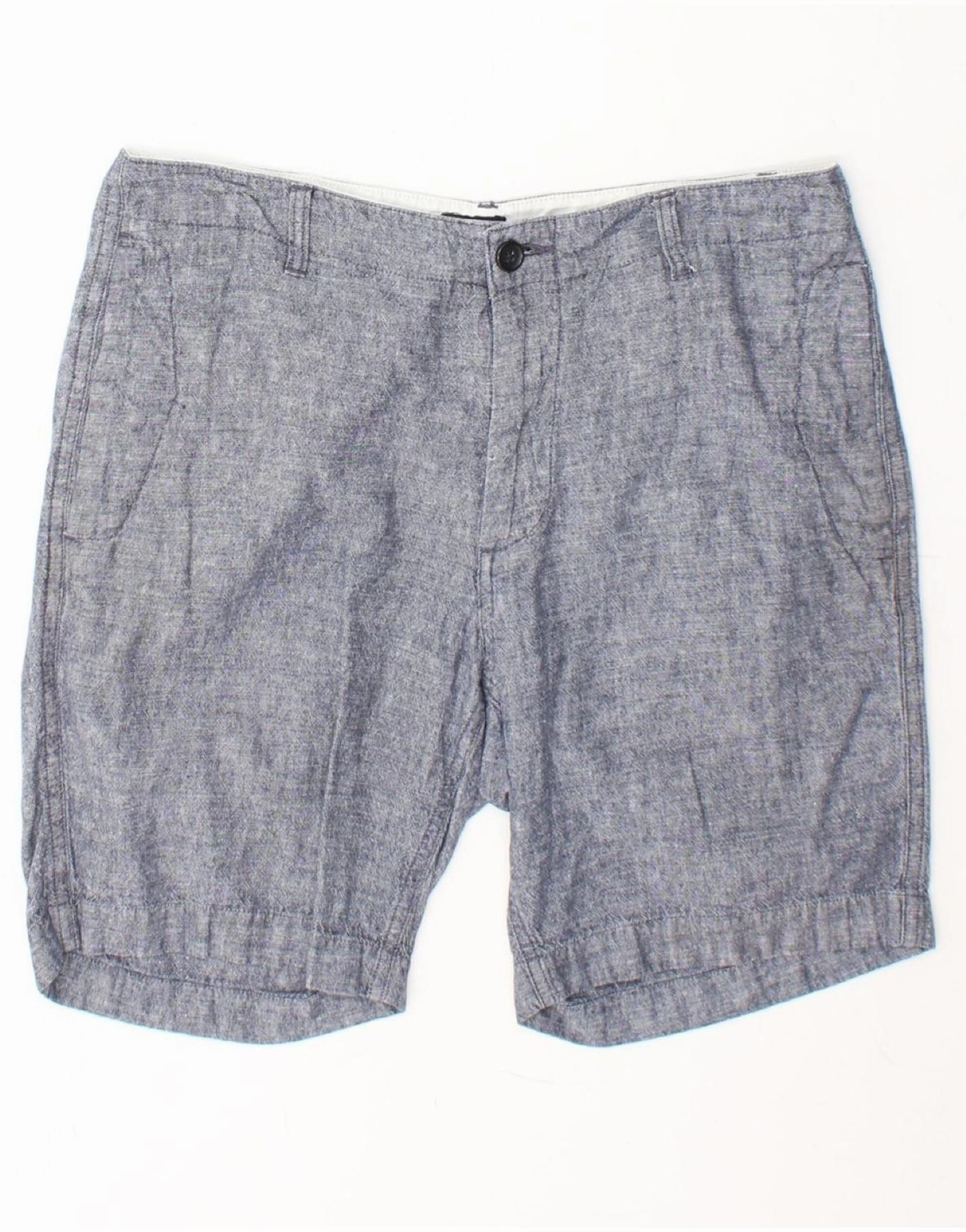 J. CREW Mens Gramercy Casual Shorts W32 Medium Blue Flecked Linen Easy Adjust Drawcord Effortless Comfort