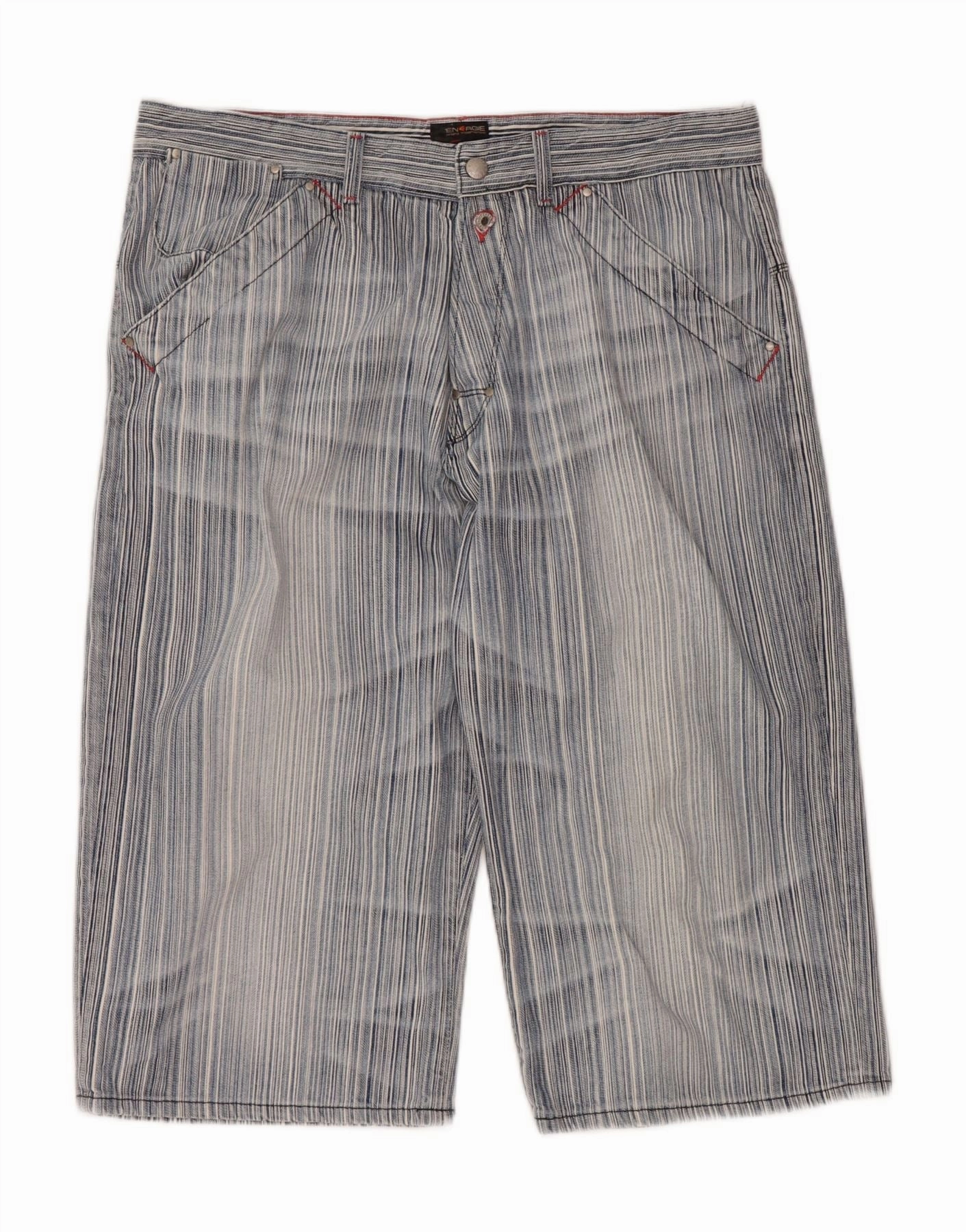 ENERGIE Mens Bermuda Shorts W36 L19 Blue Pinstripe Cotton Easy Adjust Drawcord souvenir choice