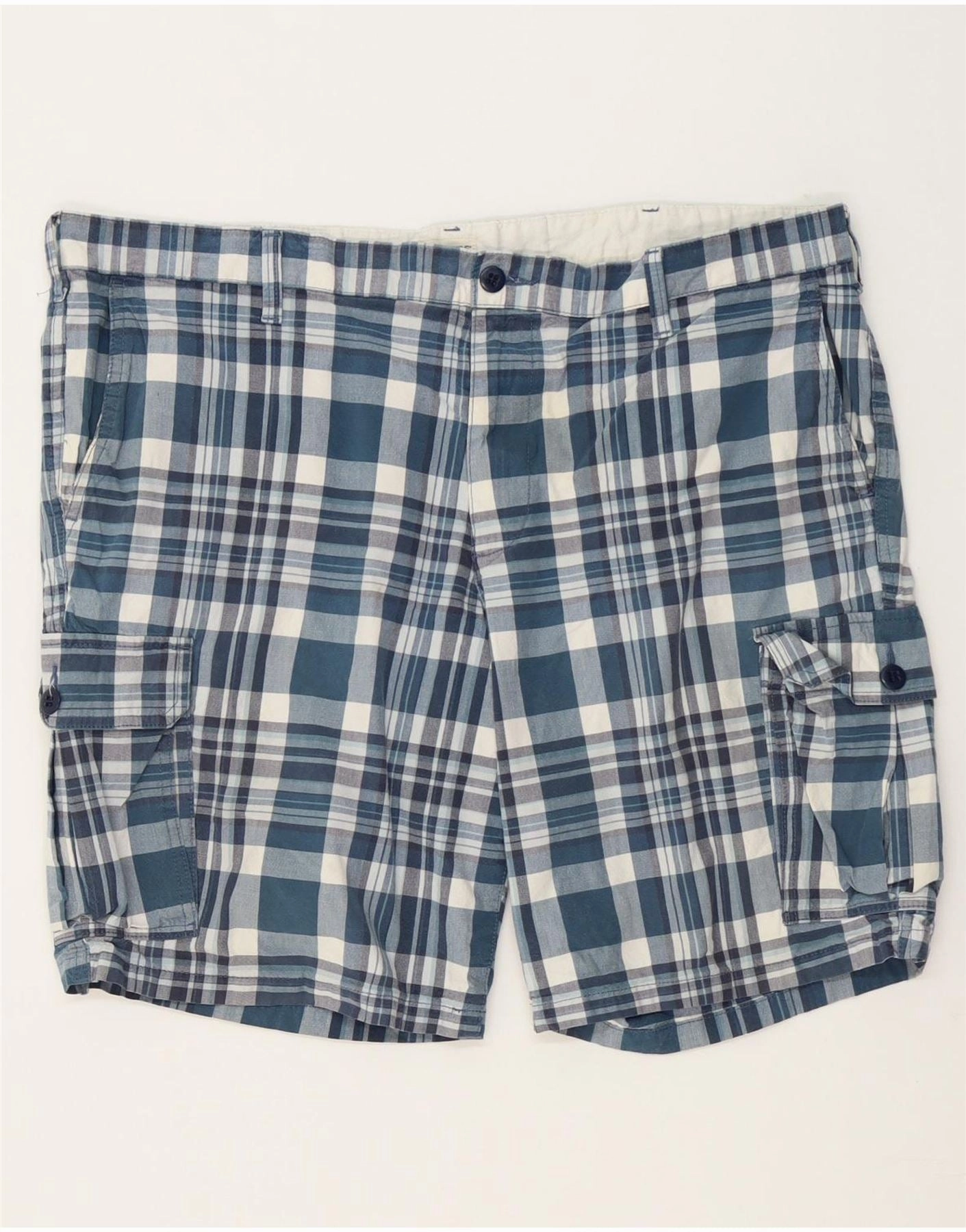 DOCKERS Mens Cargo Shorts W42 2XL Blue Check Cotton Non Slip Inner Grip