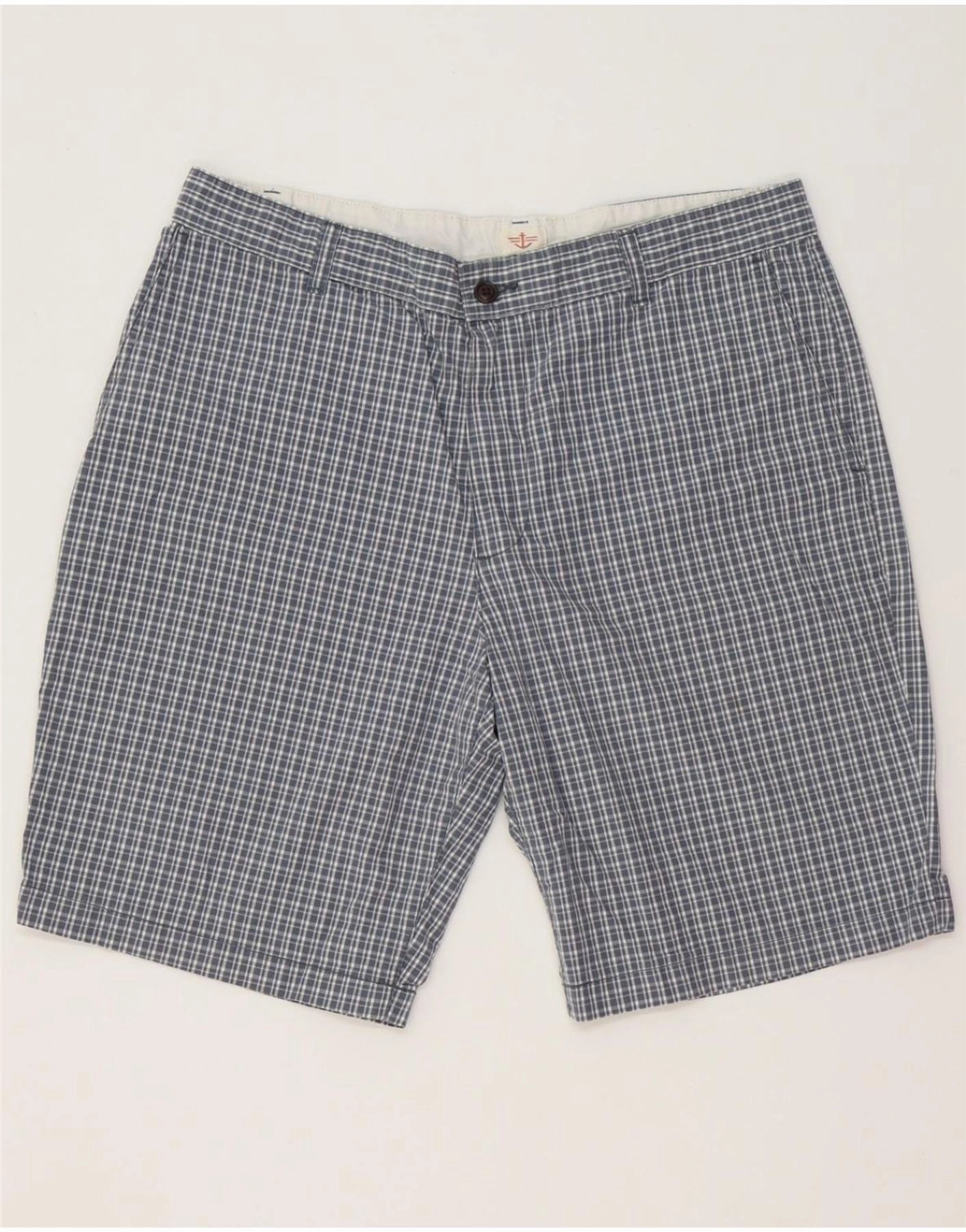 Weekend Casual Active Layer Fit DOCKERS Mens Chino Shorts W36 Large Navy Blue Check Cotton