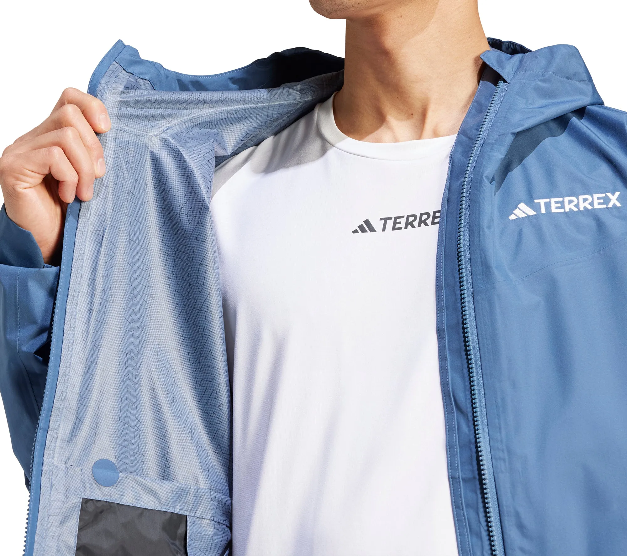 Compression Strap Adjustment adidas Terrex Multi 2.5L Rain.RDY Mens Walking Jacket - Blue