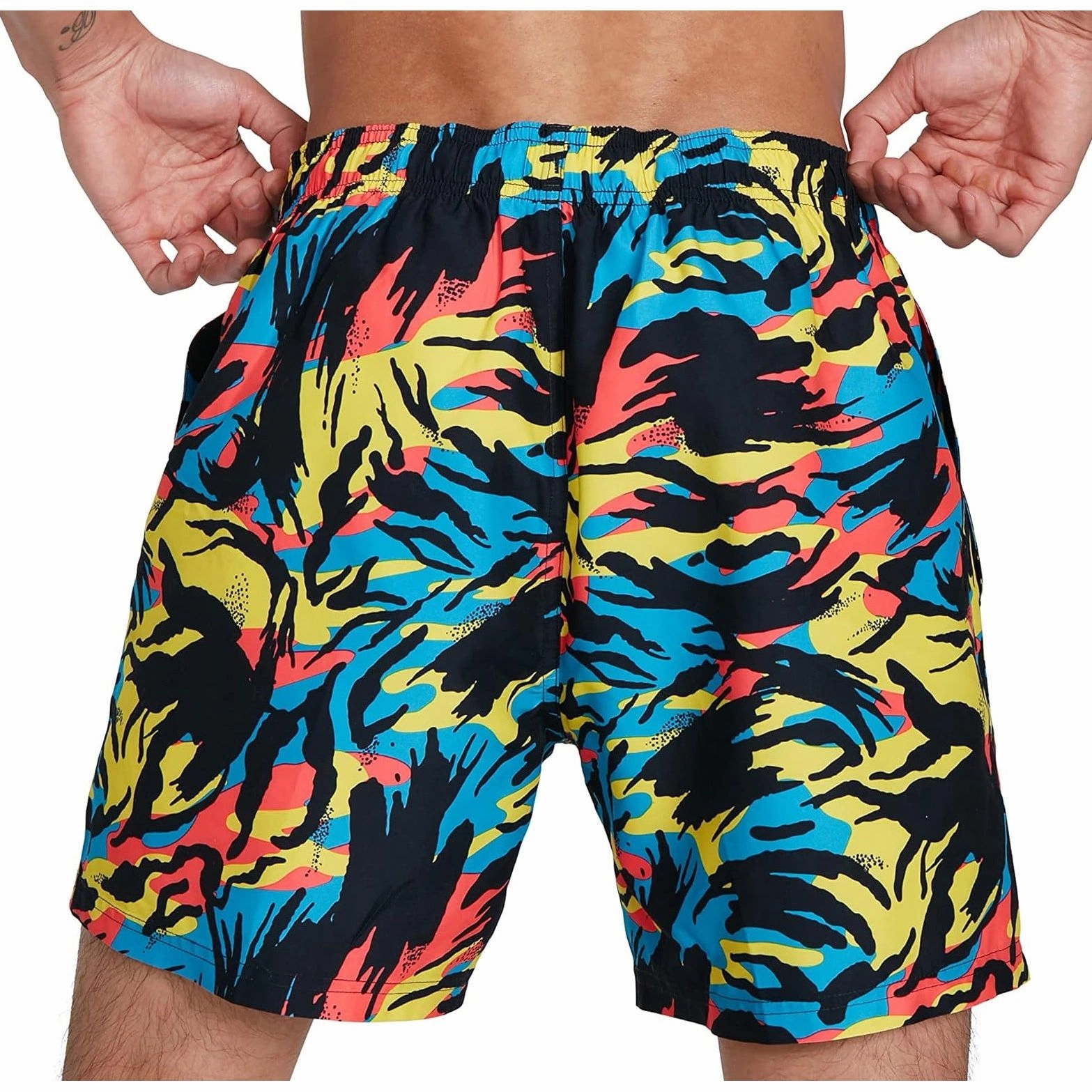 Speedo Printed Leisure 16 Inch Mens Swim Shorts - Black UPF Sun Protection Four Way Stretch Technology