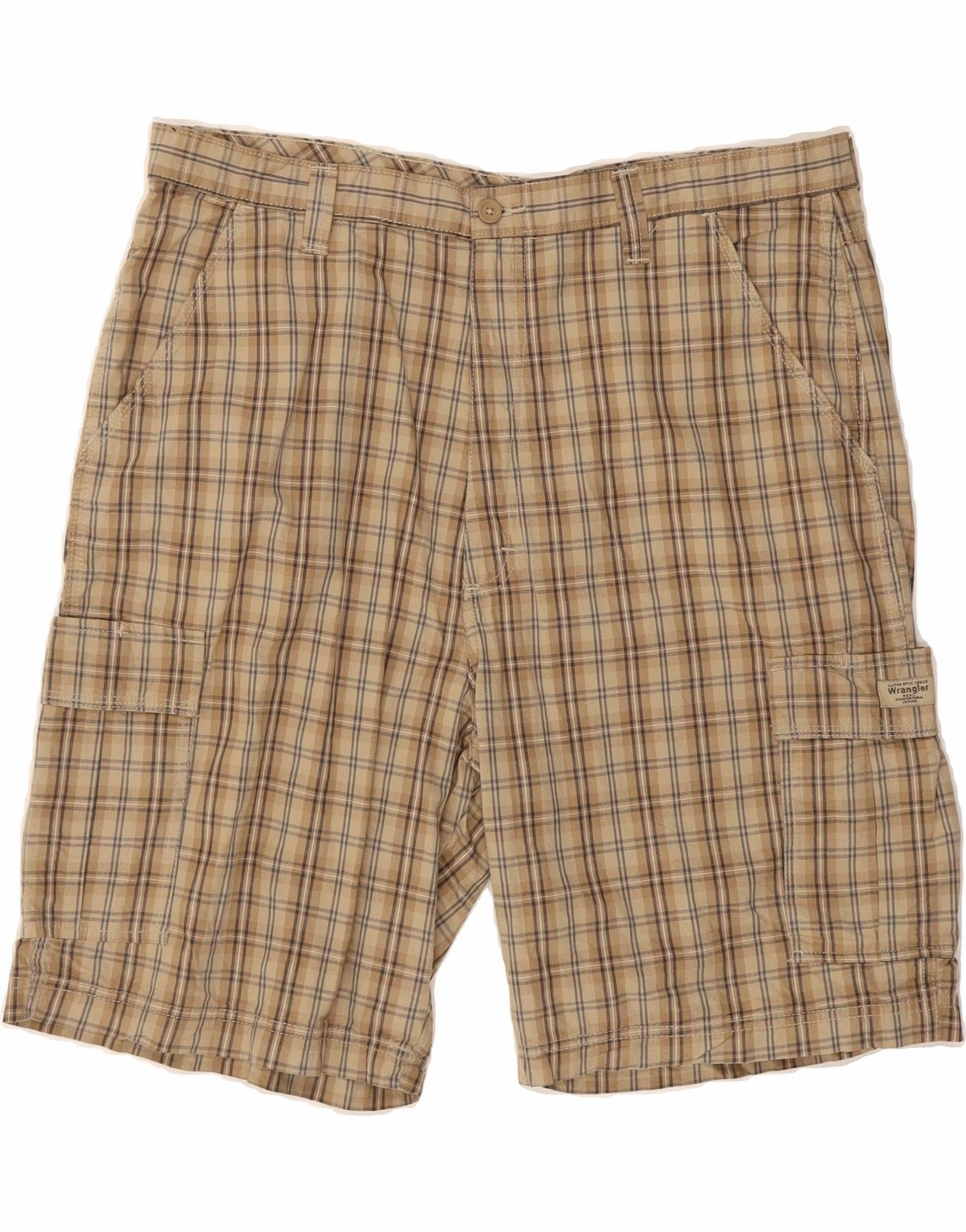WRANGLER Mens Cargo Shorts W40 XL  Beige Check Cotton Eco Conscious Packaging