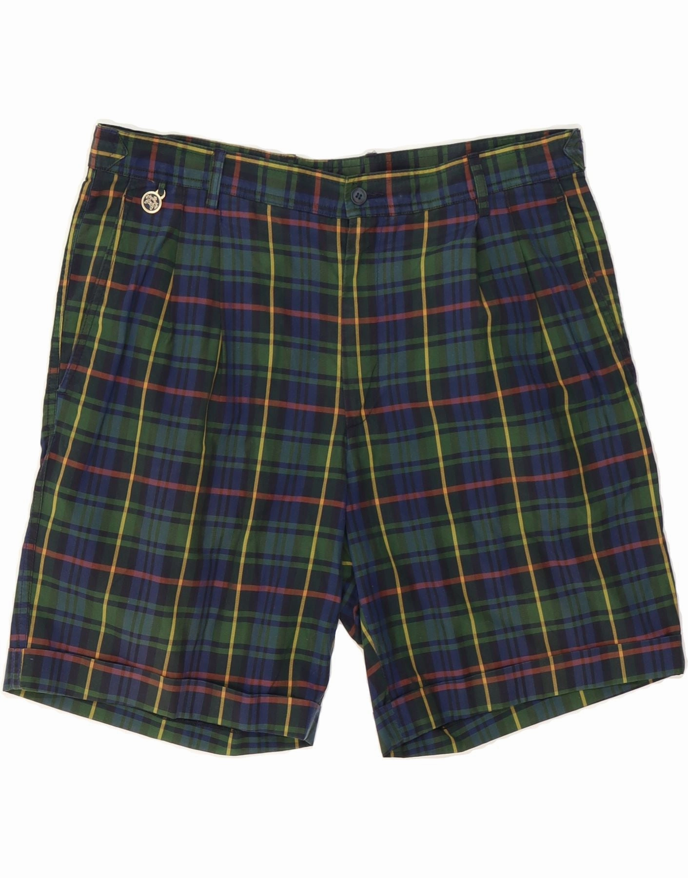 WOODS & IRONS Mens Chino Shorts IT 54 2XL W36  Green Check Cotton Quick Release Buckle Light Fit