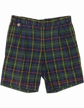 WOODS & IRONS Mens Chino Shorts IT 54 2XL W36  Green Check Cotton Quick Release Buckle Light Fit