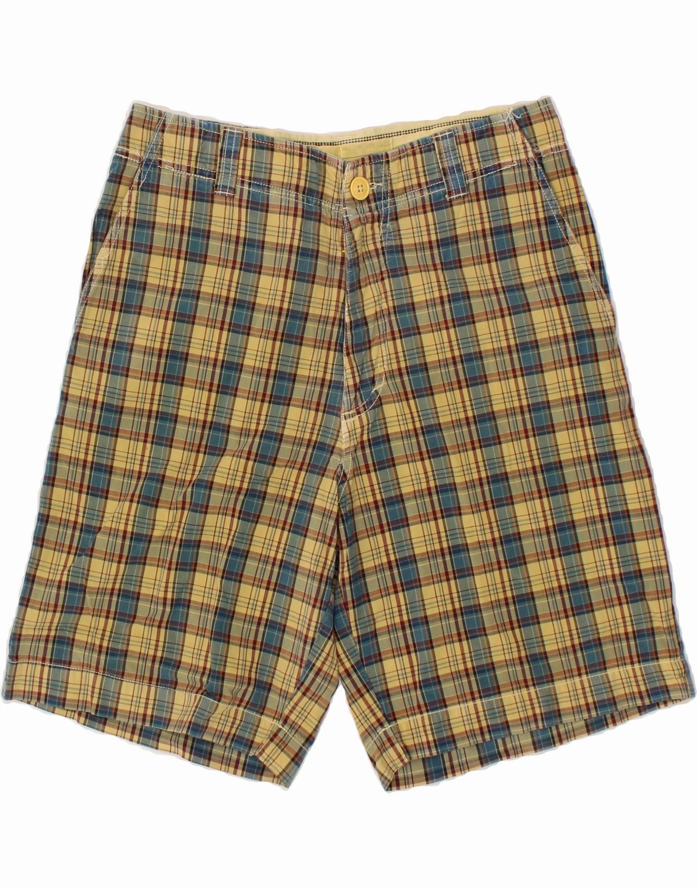WOOLRICH Mens Chino Shorts W30 Medium  Yellow Check Cotton Snag Free Zipper Bold Statement