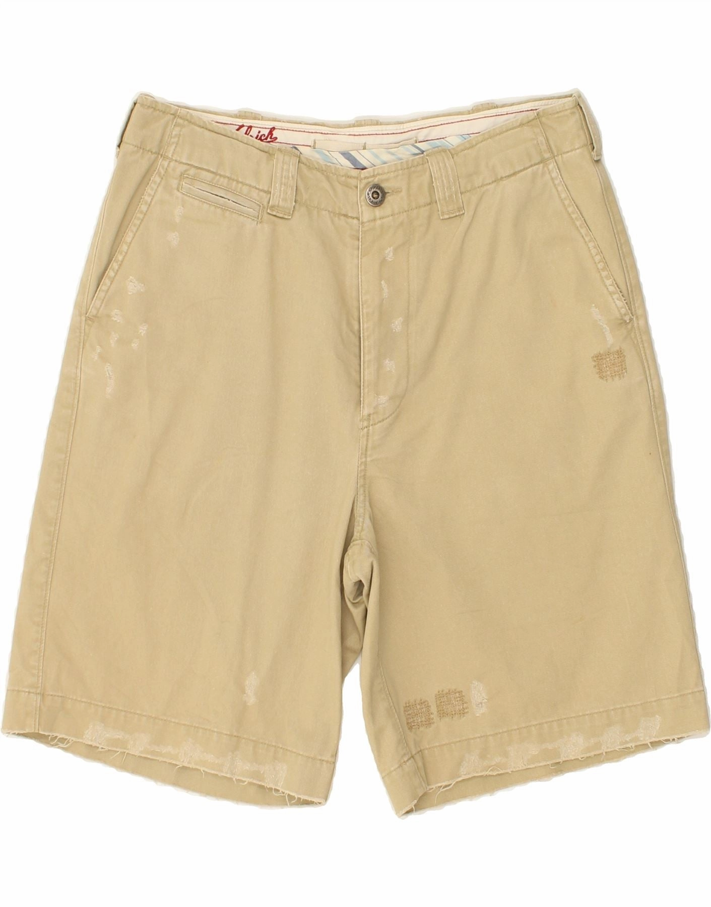 WOOLRICH Mens Chino Shorts W33 Medium Beige Cotton Impact Absorbing Padding Reinforced Stress Points