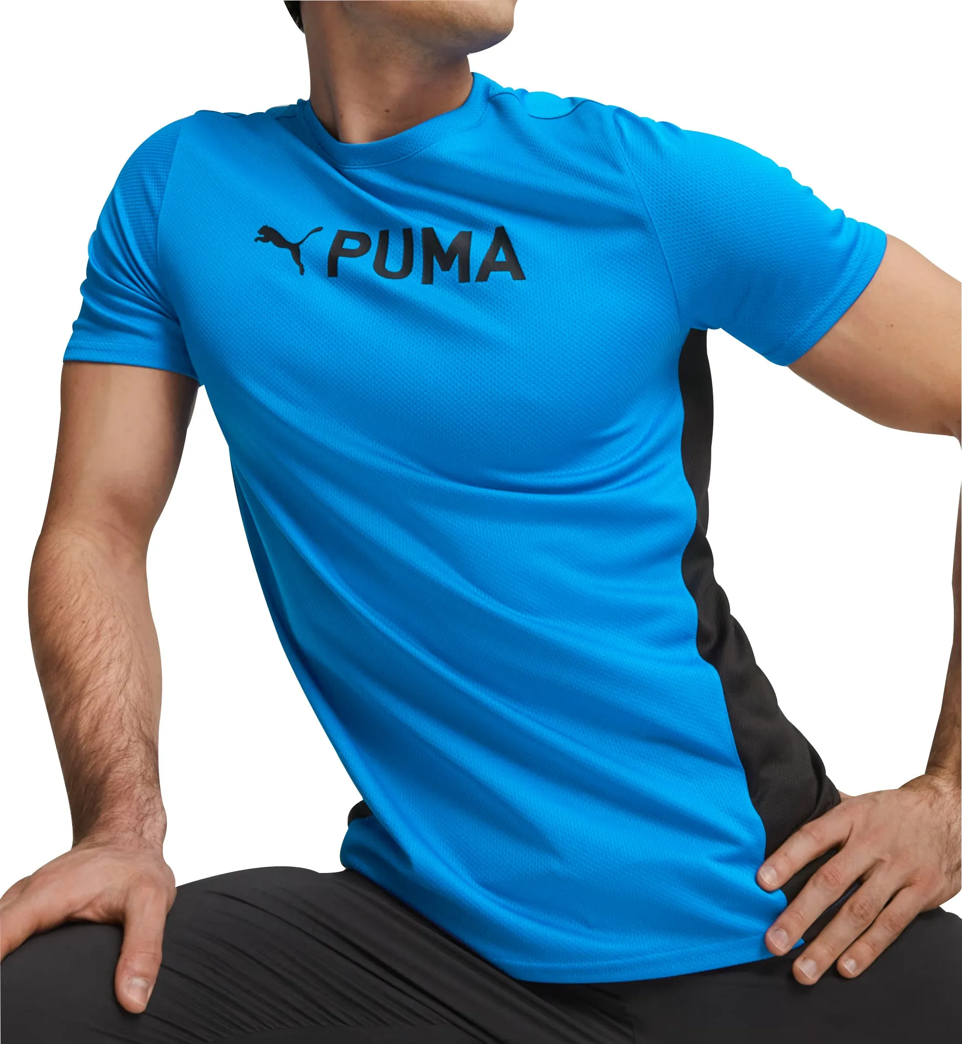Soft Touch Fit Non Irritating Tags Puma Fit UltraBreath Short Sleeve Mens Training Top - Blue