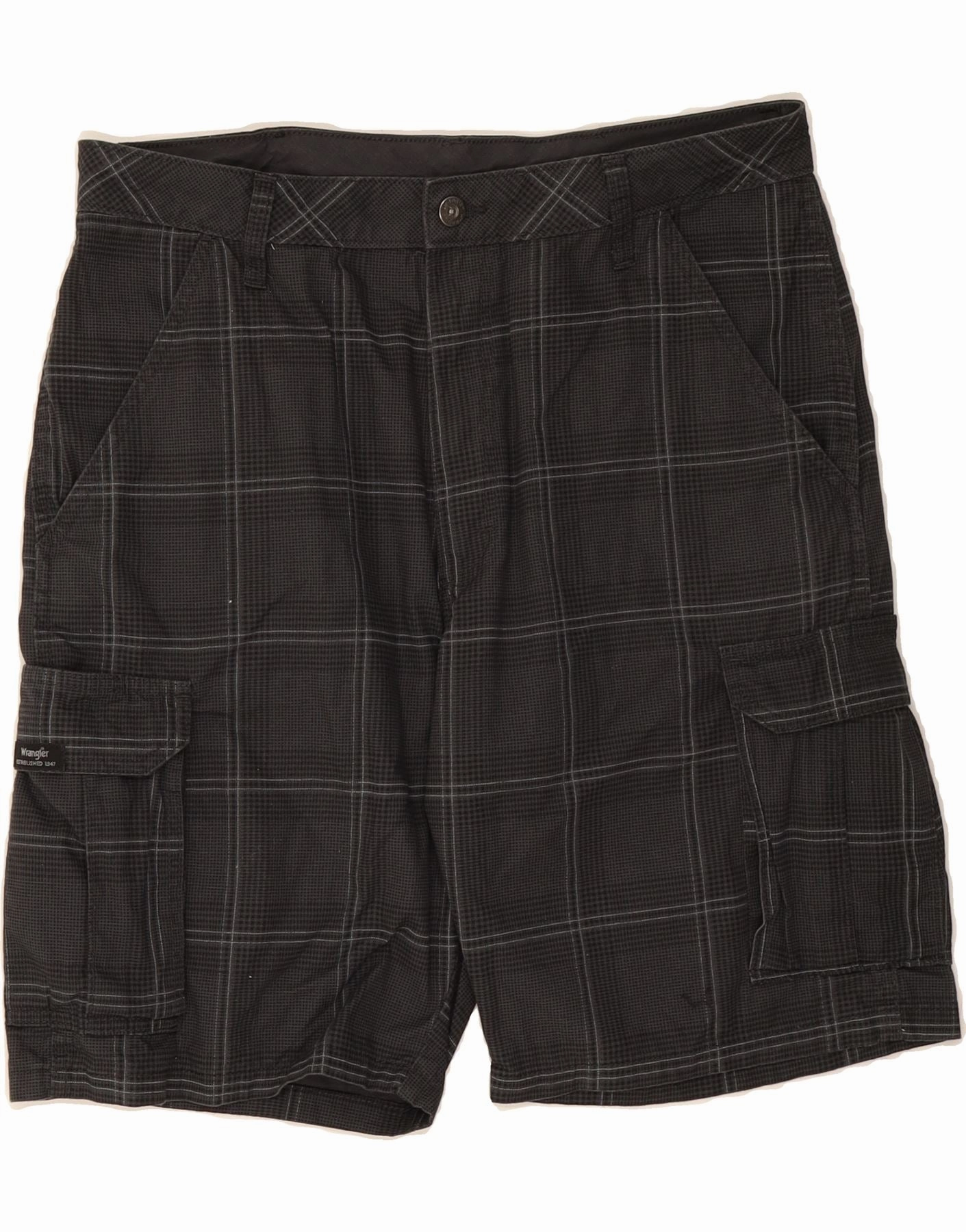 WRANGLER Mens Cargo Shorts W34 Large Grey Check Cotton Versatile Comfort Glide On Mobility Cut
