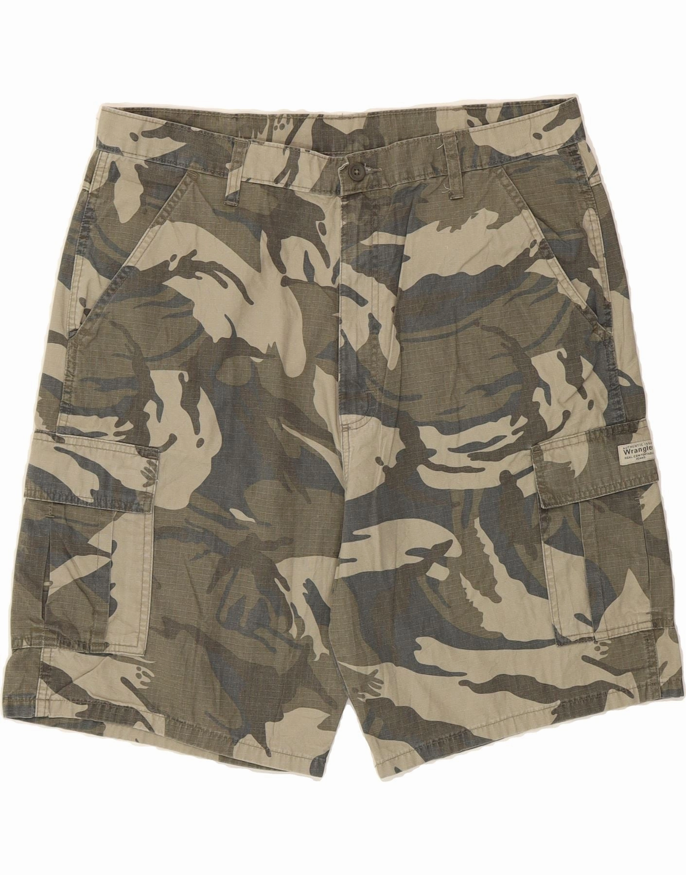 WRANGLER Mens Cargo Shorts W38 XL Green Camouflage Cotton Cooling Effect Water Resistant