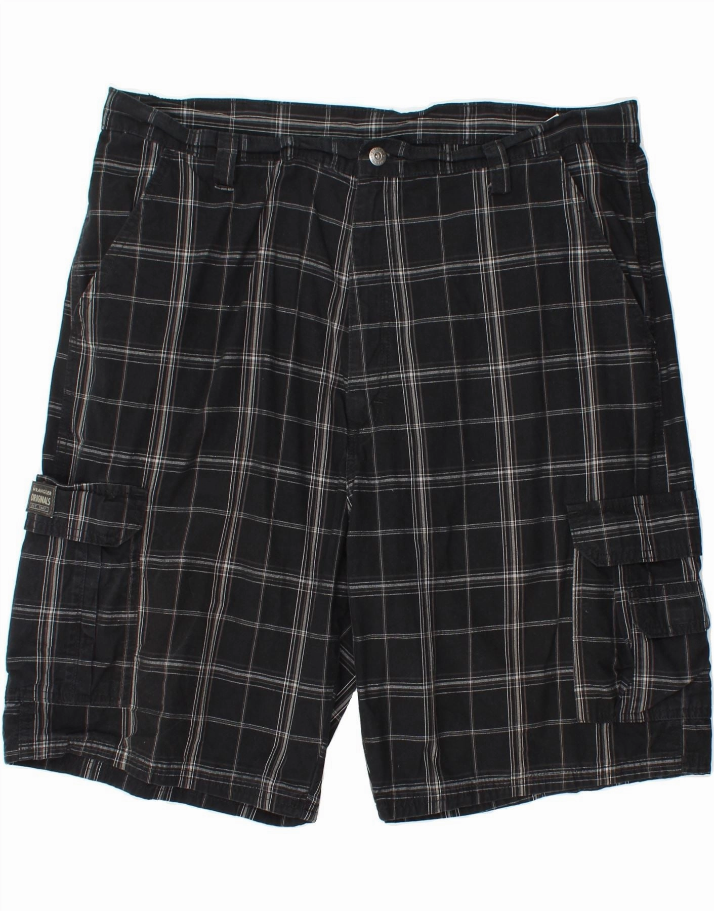 Anti Static Finish MultiPocket Design WRANGLER Mens Cargo Shorts W40 XL  Black Check Cotton