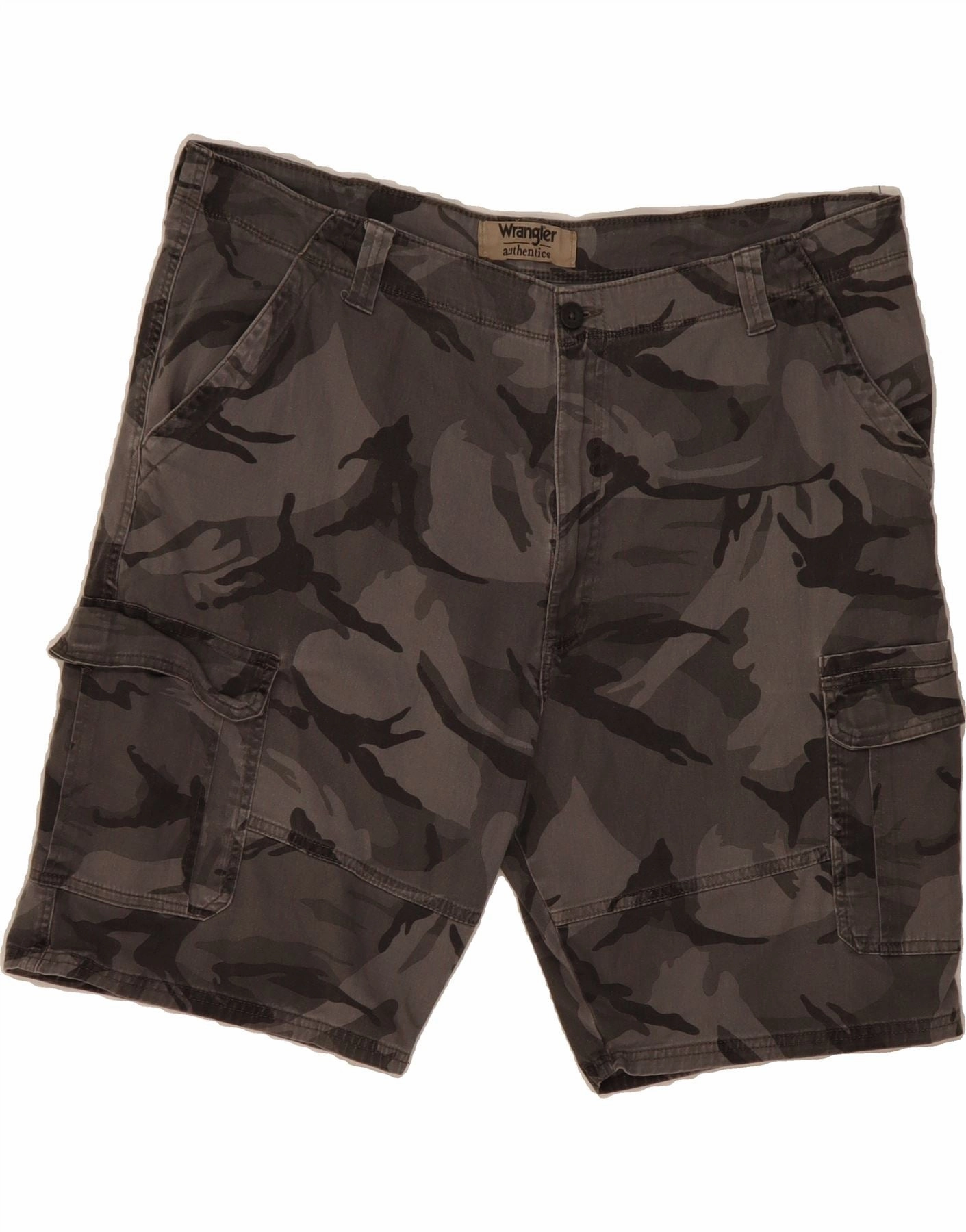 WRANGLER Mens Cargo Shorts W42 2XL Grey Camouflage Cotton Flexible Layer Fit