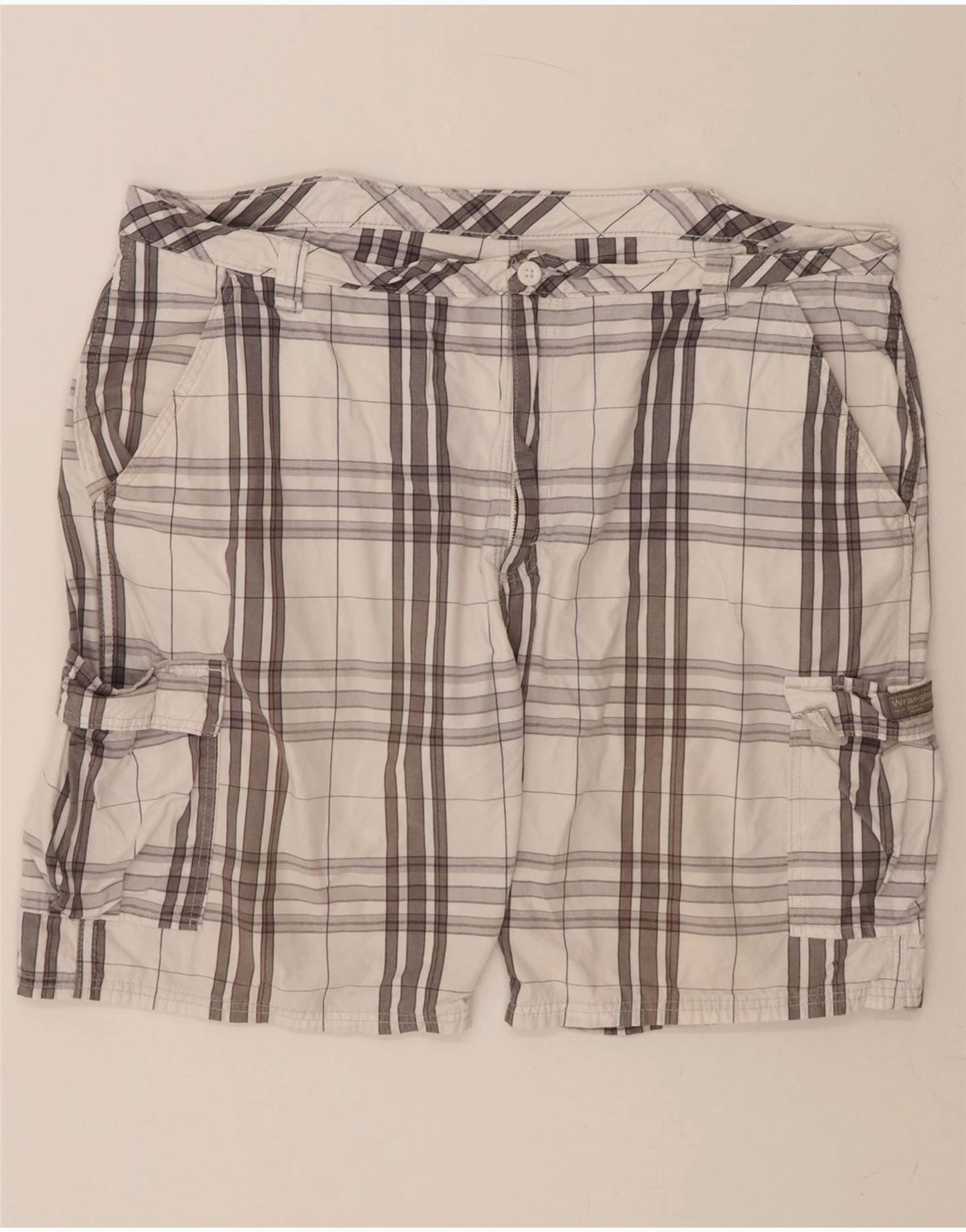 Breathable Waistband Printed Pattern WRANGLER Mens Cargo Shorts W42 2XL Grey Check Cotton