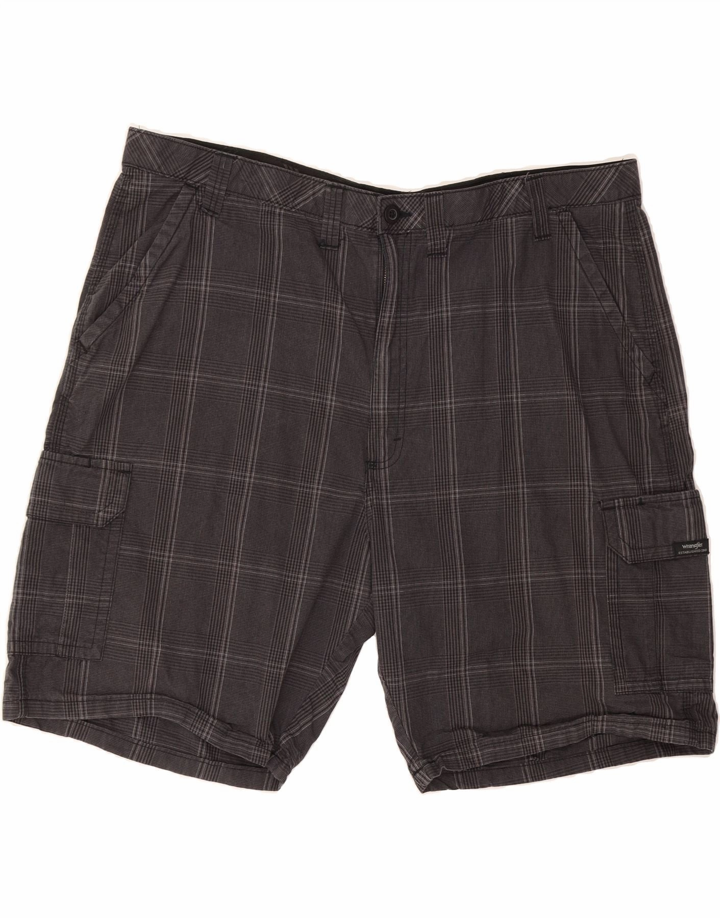 WRANGLER Mens Cargo Shorts W44 2XL Grey Check Cotton equestrian wear Wear Resistant Fabric