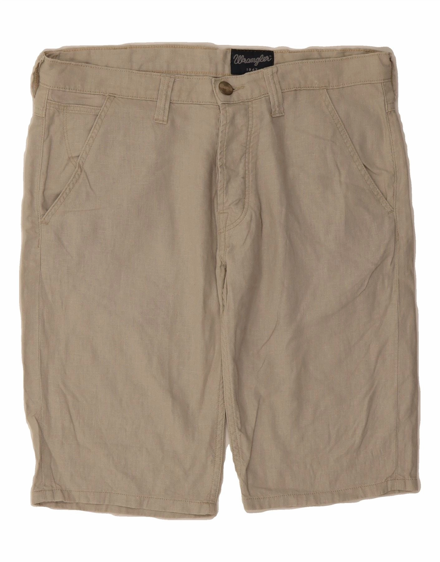 WRANGLER Mens Chino Shorts W31 Medium Beige Linen Soft Lining Moisture Management Lining