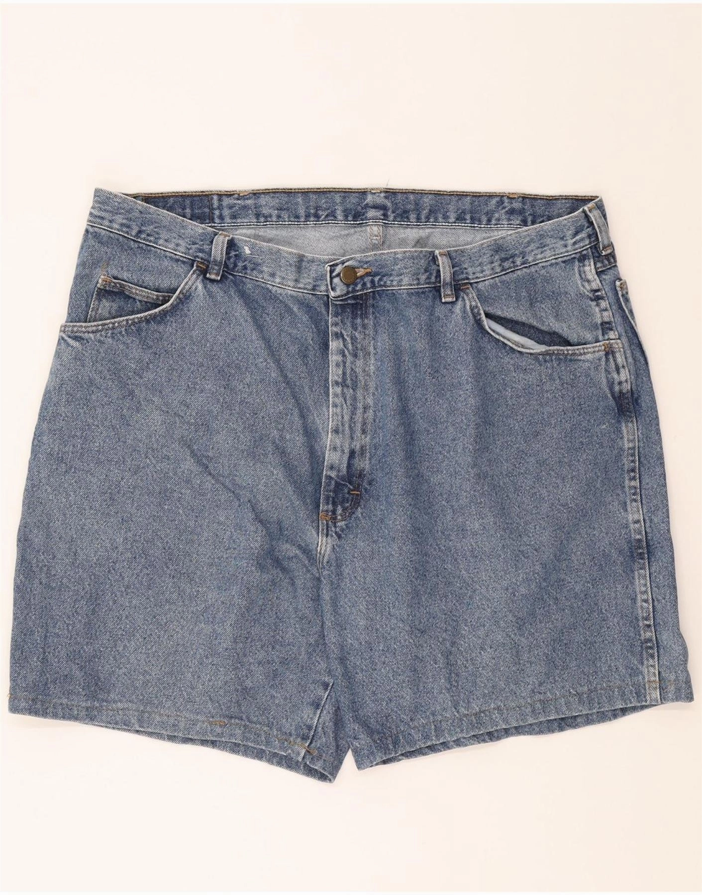 WRANGLER Mens Denim Shorts W42 2XL Blue Cotton Elastic Waistband Design Body Motion