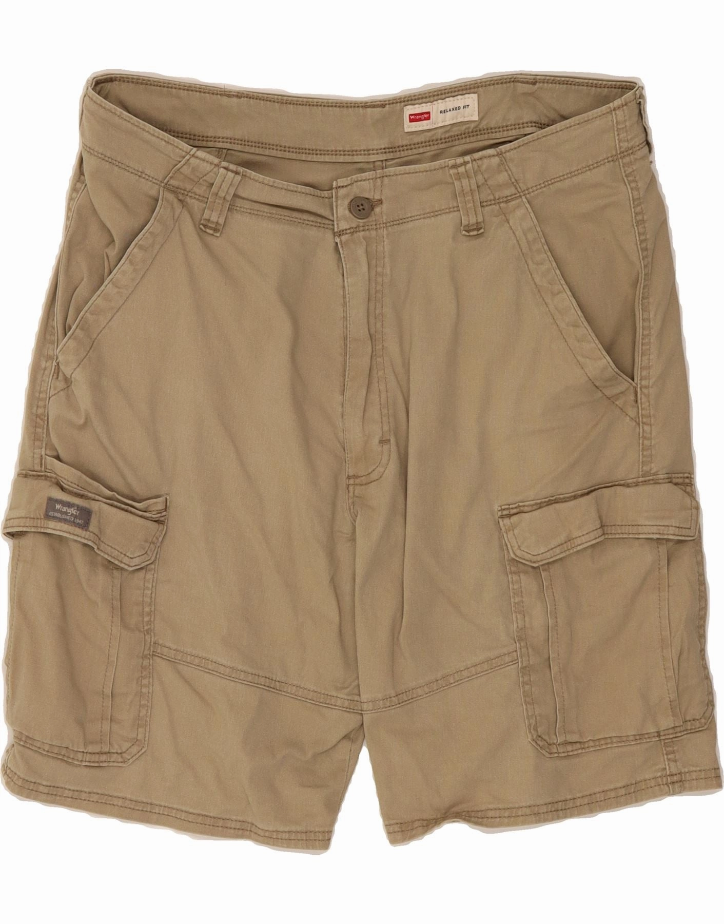 wrinkle - resistant WRANGLER Mens Relaxed Fit Cargo Shorts W36 Large Beige Cotton