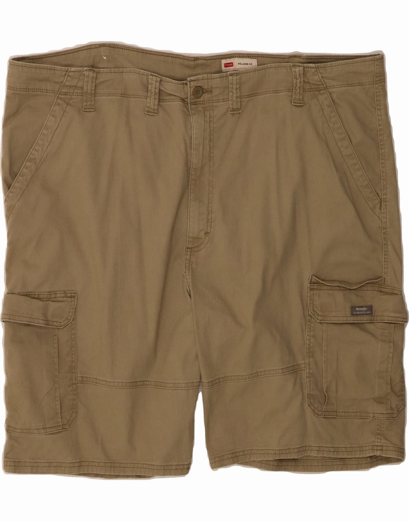 WRANGLER Mens Relaxed Fit Cargo Shorts W48 4XL Brown Cotton Anti Static Finish Unique Pattern