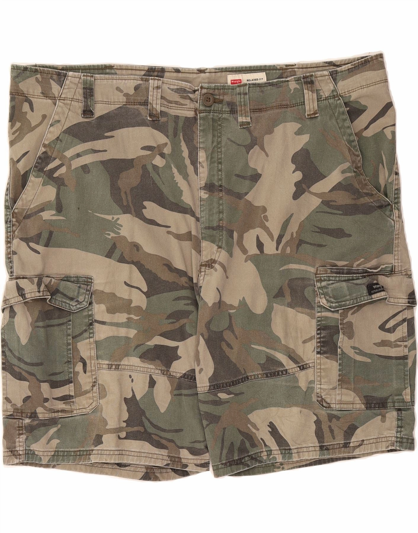 WRANGLER Mens Relaxed Fit Cargo Shorts W48 4XL Grey Camouflage Cotton Clean Aesthetic Perfect Fit