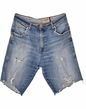 WRANGLER Mens Texas Distressed Denim Shorts W34 Large   Blue Cotton City Look Quick Move