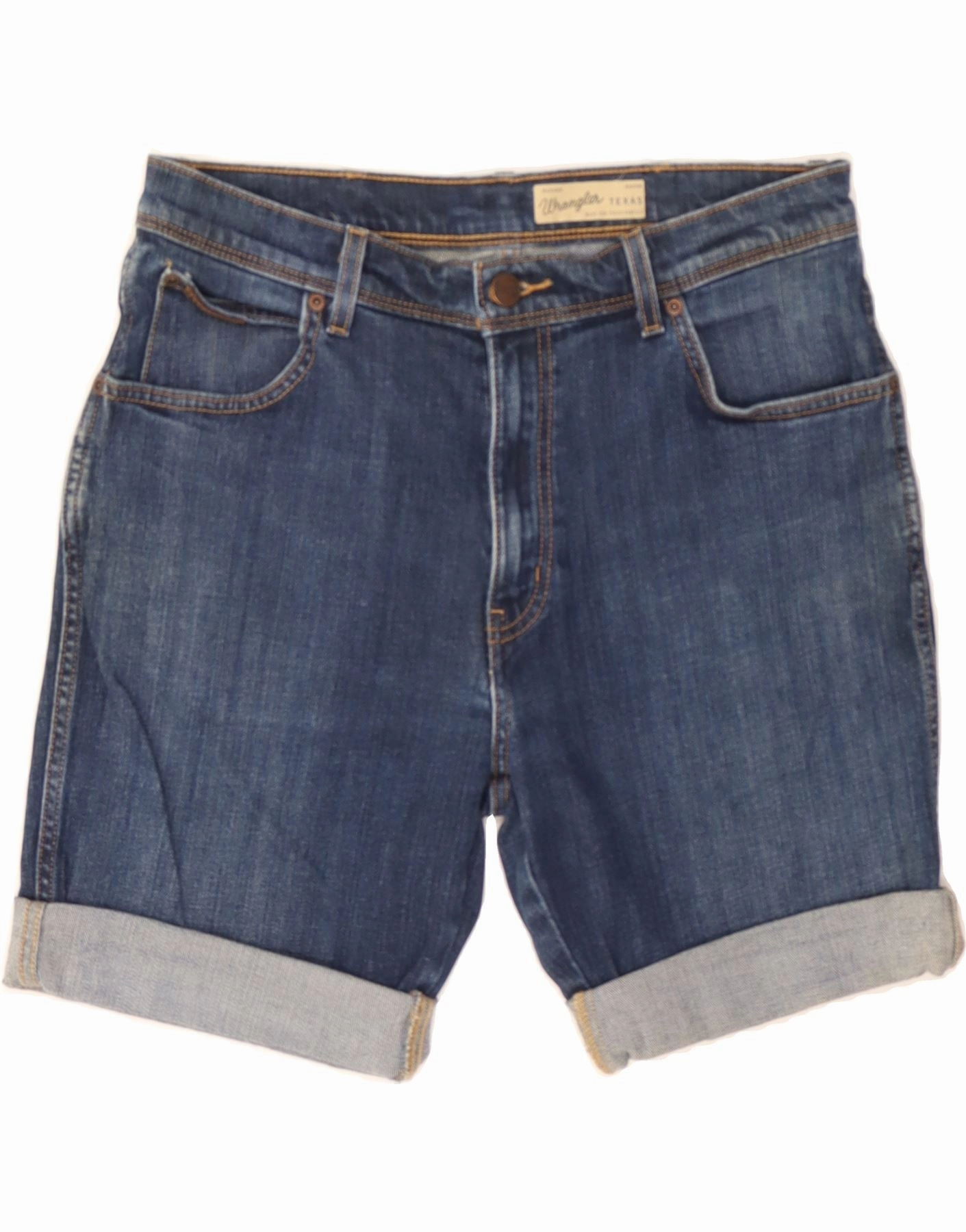 WRANGLER Mens Texas Stretch Denim Shorts W32 Medium Blue Cotton Body Movement