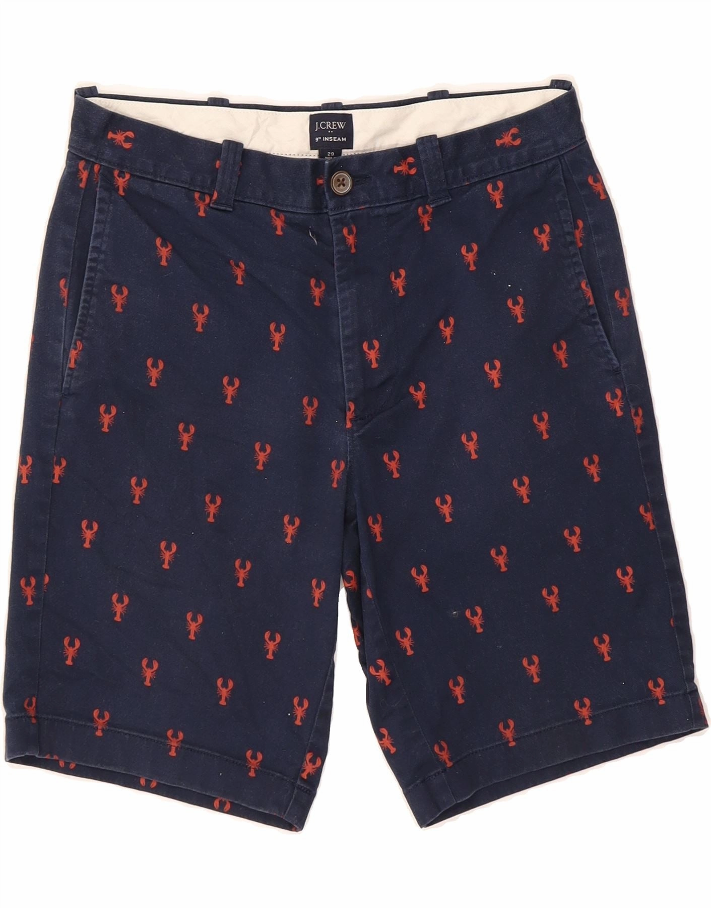Elastic Band Moisture Wicking Finish J. CREW Mens Abstract Pattern Chino Shorts W29 Small Navy Blue Cotton