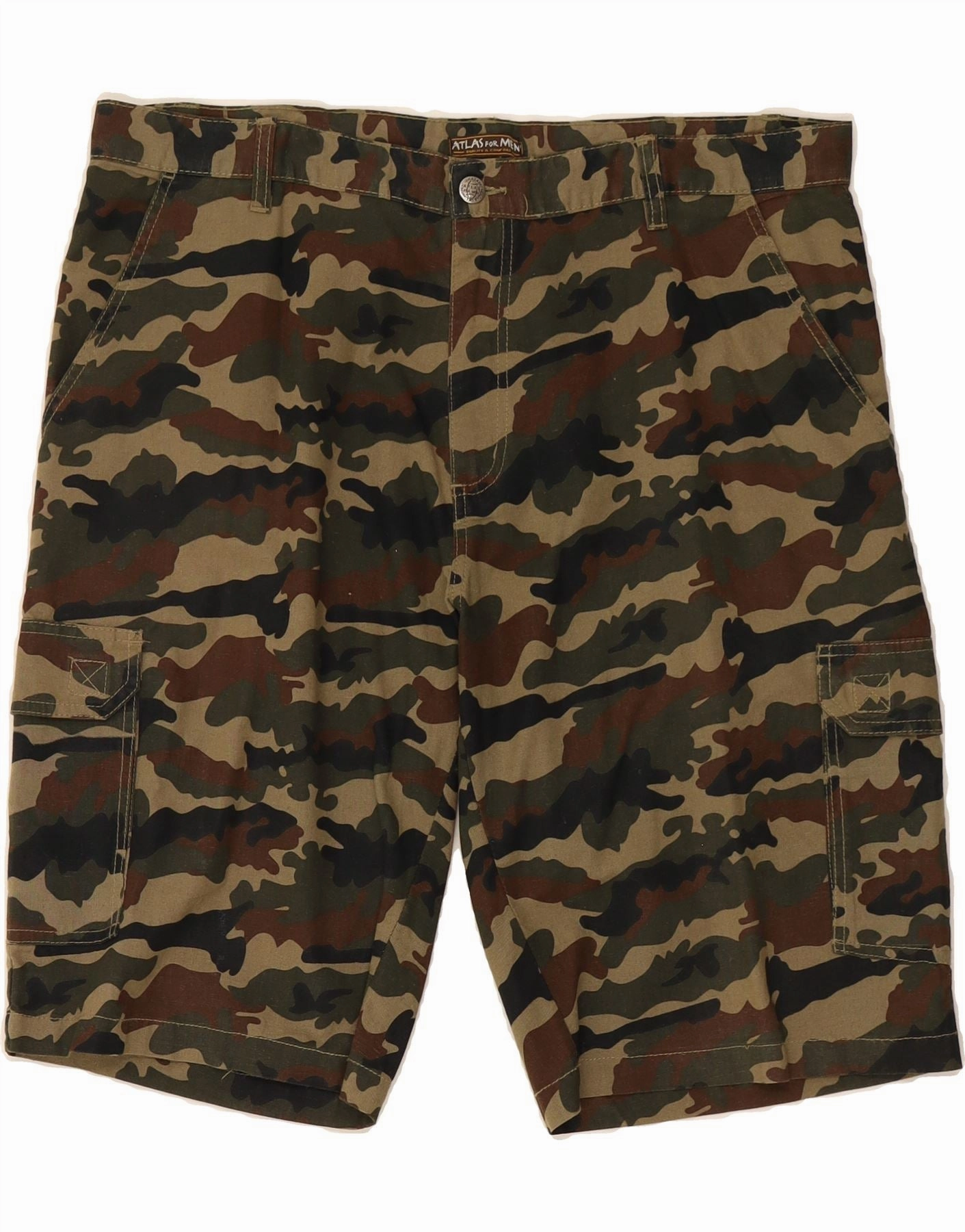 ATLAS FOR MEN Mens Cargo Shorts W38 XL Khaki Camouflage Cotton Noise Free Fabric Travel Shorts