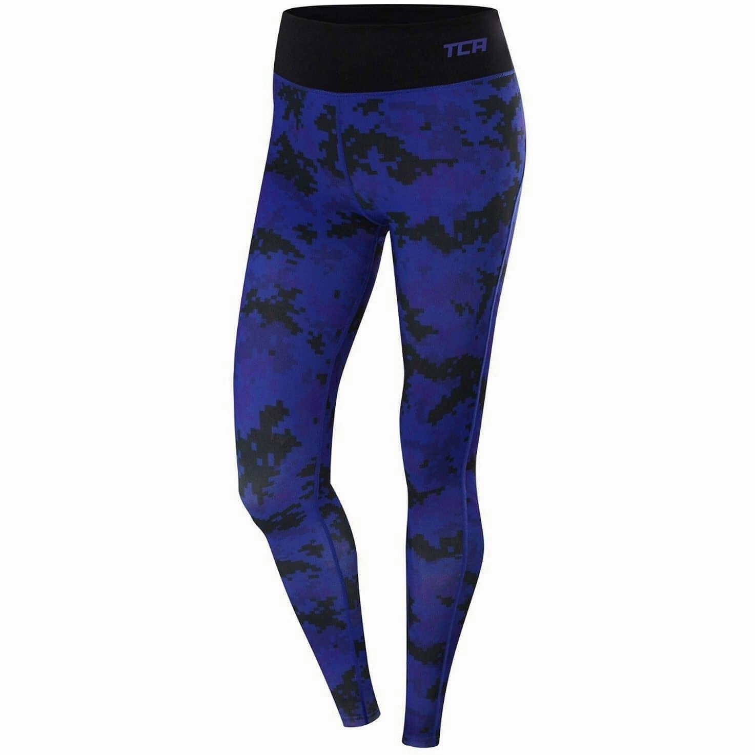 TCA Supreme Graphic Womens Long Running Tights - Blue Stretchy Waist