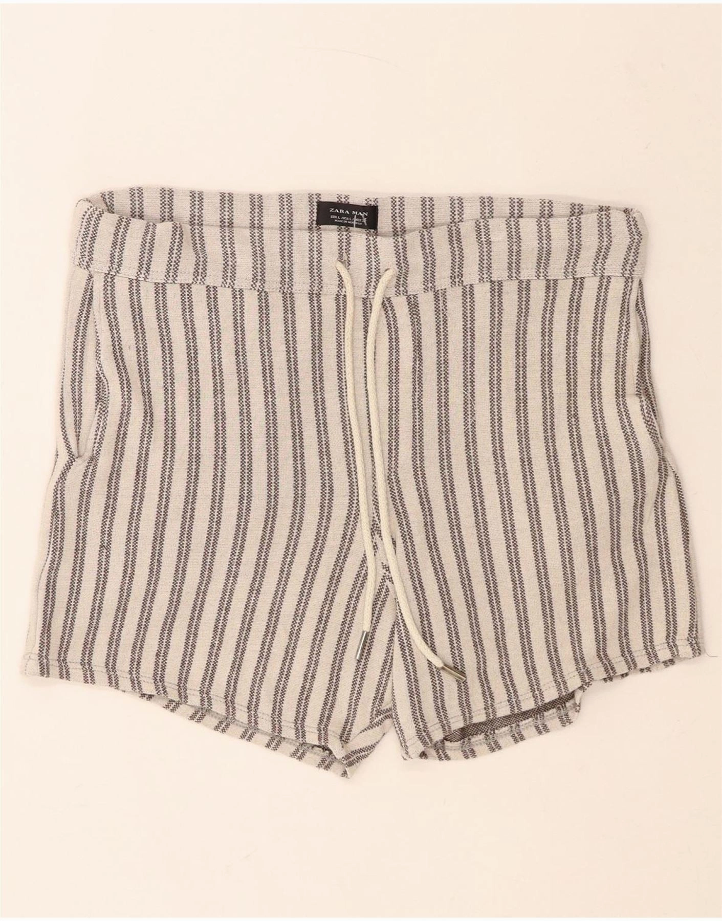 ZARA Mens Casual Shorts Large W32  Beige Striped Value for Money Water Repellent Finish