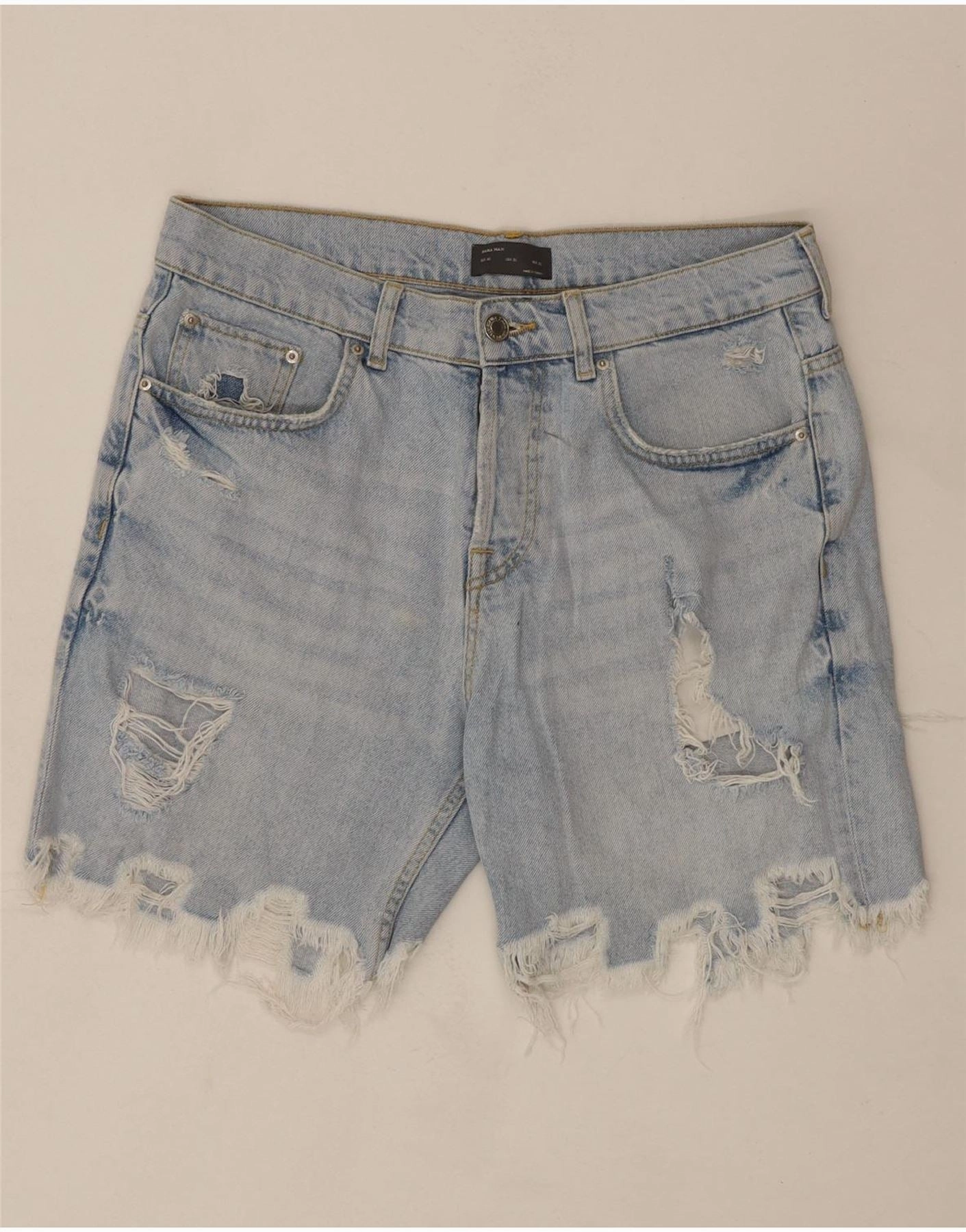 Quick Release Fasteners Easy Days ZARA Mens Distressed Denim Shorts EU 40 Medium W31  Blue Cotton