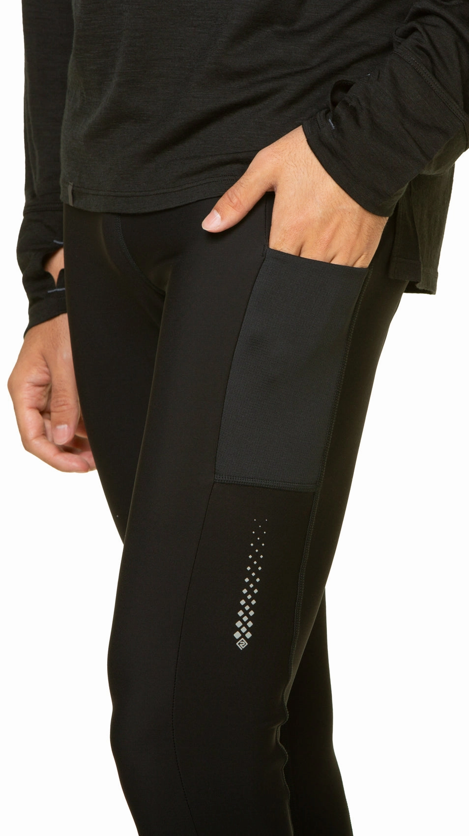 Body Shaping Fitness Lover Rubberized Waistband Edge Ronhill Tech Winter Mens Long Running Tights - Black