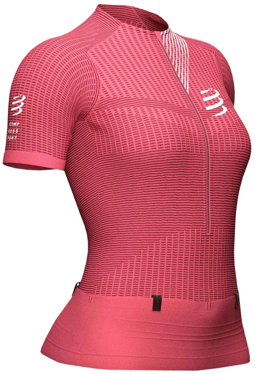Compressport Trail Postural Half Zip Short Sleeve Womens Running Top - Pink Hydrophobic coating